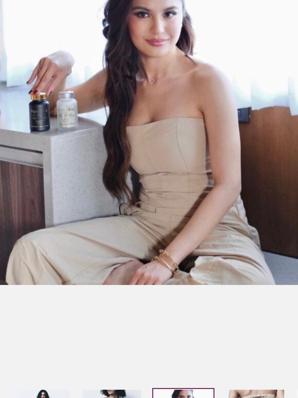 Zara Neutral Strapless Wide-Leg Jumpsuit - Light Beige - Picture 5 of 6